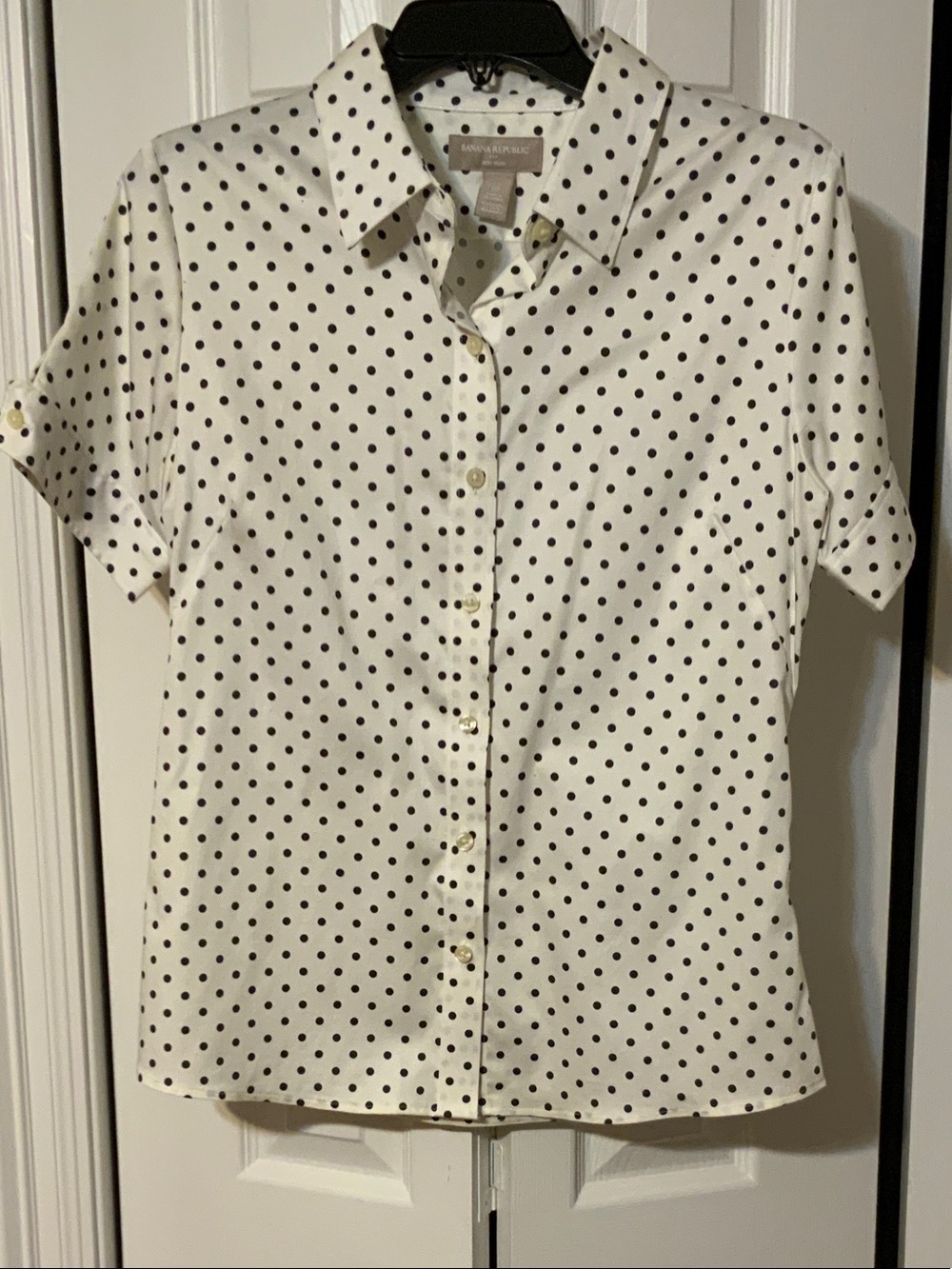 Banana Republic White Blouse with Black Polka Dots